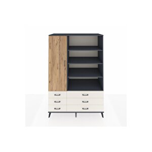 Kronos Dolap 8 Raflı 6 Çekmeceli Tek Kapaklı  132x59x195 Antrasit-çam/aytaşı