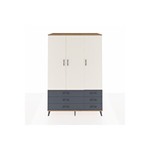 Kronos Dolap 5 Raflı 6 Çekmeceli Tek Askılı 132x59x195 Çam-aytaşı/antrasit