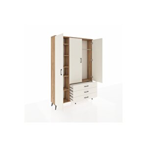 Arges Gardrop 6 Raflı 3 Çekmeceli Tek Askılı 132x30x195 Çam-aytaşı