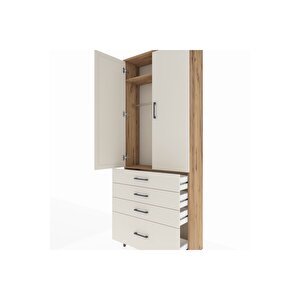 Arges Dolap 2 Raflı 4 Çekmeceli Tek Askılı 88x30x221 Çam-aytaşı