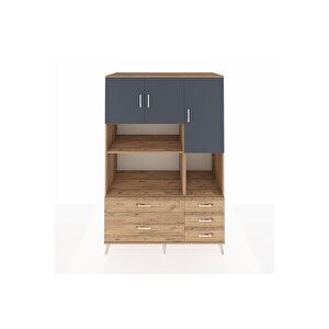 Kronos Dolap 8 Raflı 5 Çekmeceli 3 Kapaklı 132x59x195 Çam-antrasit/çam