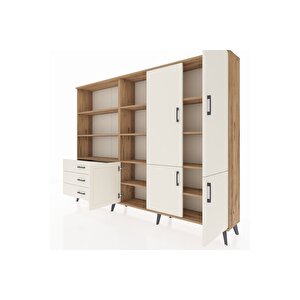 Arges Dolap 11 Raflı 3 Çekmeceli 5 Kapaklı 220x30x163 Çam-aytaşı