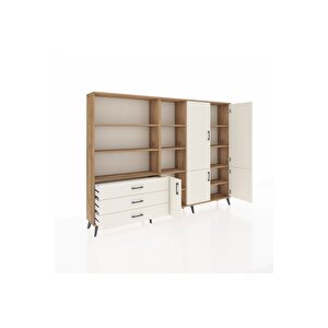 Arges Dolap 11 Raflı 3 Çekmeceli 5 Kapaklı 220x30x163 Çam-aytaşı