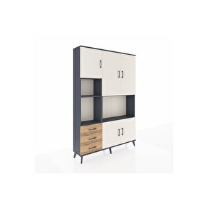 Arges Dolap 9 Raflı 3 Çekmeceli 5 Kapaklı 132x30x195 Antrasit-aytaşı/çam