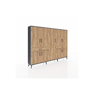 Arges Dolap 12 Raflı 2 Çekmeceli 8 Kapaklı 220x30x163 Antrasit-çam