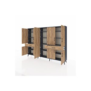 Arges Dolap 12 Raflı 2 Çekmeceli 8 Kapaklı 220x30x163 Antrasit-çam