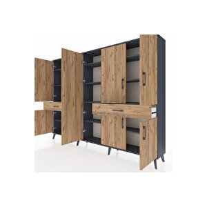 Arges Dolap 12 Raflı 2 Çekmeceli 8 Kapaklı 220x30x163 Antrasit-çam