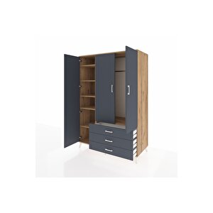 Kronos Dolap 6 Raflı 3 Çekmeceli Tek Askılı 132x59x195 Çam-antrasit/antrasit