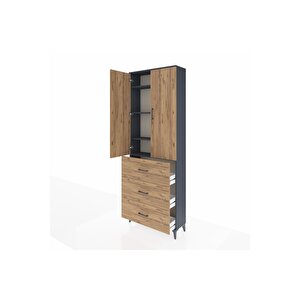 Arges Dolap 4 Raflı 3 Çekmeceli 2 Kapaklı 88x30x243 Antrasit-çam