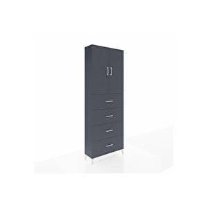 Arges Dolap 3 Raflı 4 Çekmeceli 2 Kapaklı 88x30x243 Antrasit-antrasit