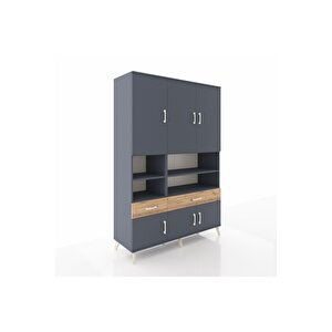 Hyperion Dolap 8 Raflı 2 Çekmeceli 6 Kapaklı 132x44x195 Antrasit-antrasit/çam