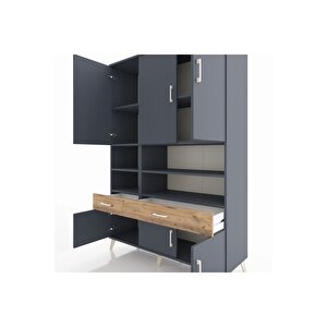 Hyperion Dolap 8 Raflı 2 Çekmeceli 6 Kapaklı 132x44x195 Antrasit-antrasit/çam