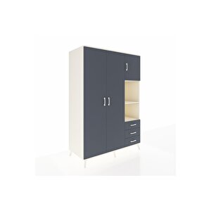 Kronos Dolap 5 Raflı 3 Çekmeceli Tek Askılı 132x59x195 Aytaşı-antrasit/antrasit
