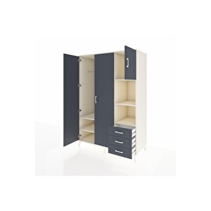 Kronos Dolap 5 Raflı 3 Çekmeceli Tek Askılı 132x59x195 Aytaşı-antrasit/antrasit