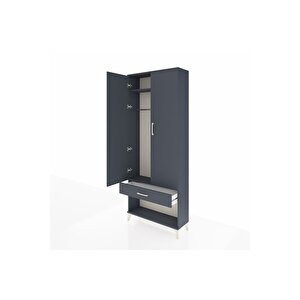 Arges Dolap 2 Raflı Tek Çekmeceli Tek Askılı 88x30x221 Antrasit-antrasit