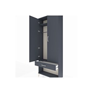 Arges Dolap 2 Raflı Tek Çekmeceli Tek Askılı 88x30x221 Antrasit-antrasit