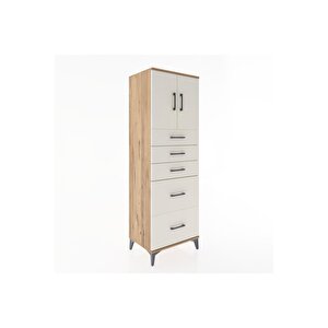Hyperion Dolap Tek Raflı 5 Çekmeceli 2 Kapaklı 60x44x182 Çam-aytaşı