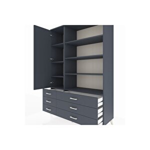 Hyperion Gardrop 8 Raflı 6 Çekmeceli Tek Kapaklı  132x44x195 Antrasit-antrasit