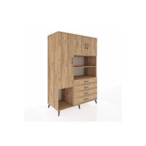Kronos Dolap 7 Raflı 4 Çekmeceli 3 Kapaklı 132x59x195 Çam-çam/çam