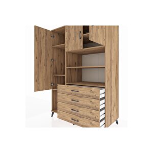 Kronos Dolap 7 Raflı 4 Çekmeceli 3 Kapaklı 132x59x195 Çam-çam/çam