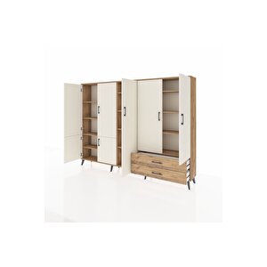 Arges Dolap 12 Raflı 2 Çekmeceli 7 Kapaklı 220x30x163 Çam-aytaşı/çam