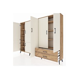 Arges Dolap 12 Raflı 2 Çekmeceli 7 Kapaklı 220x30x163 Çam-aytaşı/çam