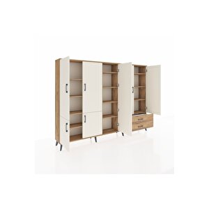 Arges Dolap 12 Raflı 2 Çekmeceli 7 Kapaklı 220x30x163 Çam-aytaşı/çam