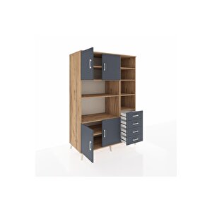 Kronos Dolap 9 Raflı 4 Çekmeceli 4 Kapaklı 132x59x195 Çam-antrasit/antrasit