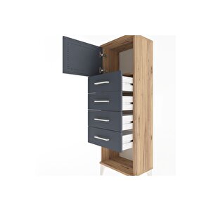 Arges Dolap Tek Raflı 4 Çekmeceli Tek Kapaklı 44x30x134 Çam-antrasit