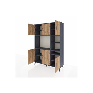 Hyperion Dolap 10 Raflı 6 Kapaklı 132x44x195 Antrasit-çam/antrasit