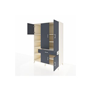 Kronos Dolap 8 Raflı Tek Çekmeceli 5 Kapaklı 132x59x195 Aytaşı-antrasit/antrasit