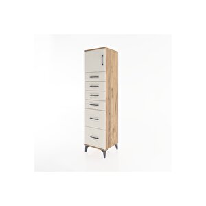 Hyperion Dolap Tek Raflı 6 Çekmeceli Tek Kapaklı 44x44x182 Çam-aytaşı