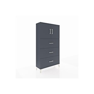 Arges Dolap 2 Raflı 3 Çekmeceli 2 Kapaklı 88x30x163 Antrasit-antrasit