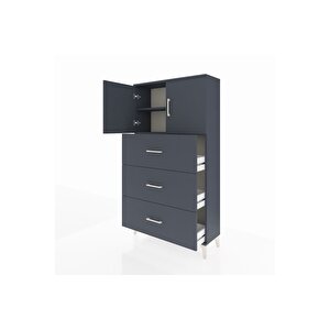 Arges Dolap 2 Raflı 3 Çekmeceli 2 Kapaklı 88x30x163 Antrasit-antrasit