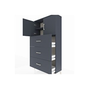 Arges Dolap 2 Raflı 3 Çekmeceli 2 Kapaklı 88x30x163 Antrasit-antrasit