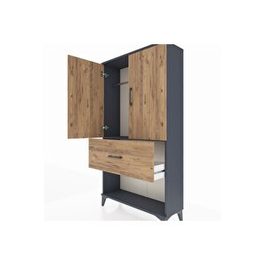 Arges Dolap Tek Raflı Tek Çekmeceli Tek Askılı 88x30x163 Antrasit-çam