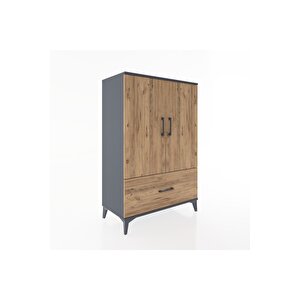 Hyperion Dolap 3 Raflı Tek Çekmeceli 2 Kapaklı 88x44x134 Antrasit-çam