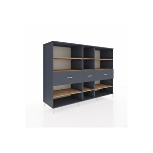 Kronos Dolap 9 Raflı 3 Çekmeceli  220x59x163 Antrasit-çam/antrasit