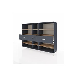 Kronos Dolap 9 Raflı 3 Çekmeceli  220x59x163 Antrasit-çam/antrasit