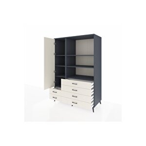 Kronos Dolap 7 Raflı 6 Çekmeceli Tek Kapaklı  132x59x195 Antrasit-aytaşı/aytaşı