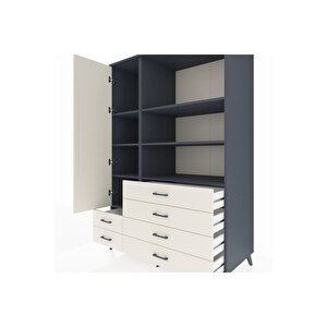 Kronos Dolap 7 Raflı 6 Çekmeceli Tek Kapaklı  132x59x195 Antrasit-aytaşı/aytaşı