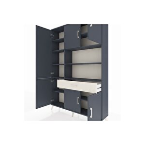 Arges Dolap 10 Raflı Tek Çekmeceli 6 Kapaklı 132x30x195 Antrasit-antrasit/aytaşı