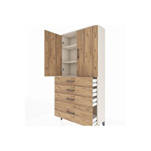 Arges Dolap 3 Raflı 4 Çekmeceli 2 Kapaklı 88x30x182 Aytaşı-çam