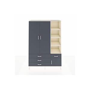 Hyperion Gardrop 5 Raflı 4 Çekmeceli Tek Askılı 132x44x195 Aytaşı-antrasit