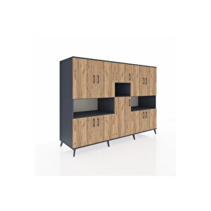 Kronos Dolap 14 Raflı 10 Kapaklı 220x59x163 Antrasit-çam/antrasit