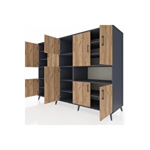 Kronos Dolap 14 Raflı 10 Kapaklı 220x59x163 Antrasit-çam/antrasit