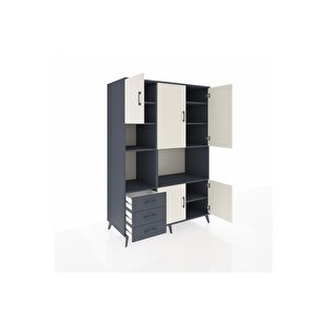 Kronos Dolap 9 Raflı 3 Çekmeceli 5 Kapaklı 132x59x195 Antrasit-aytaşı/antrasit