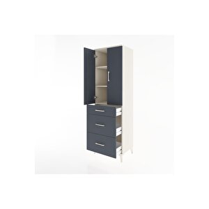 Hyperion Dolap 3 Raflı 3 Çekmeceli 2 Kapaklı 60x44x195 Aytaşı-antrasit