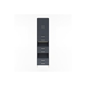 Hyperion Dolap 4 Raflı 6 Çekmeceli 2 Kapaklı 60x44x243 Antrasit-antrasit