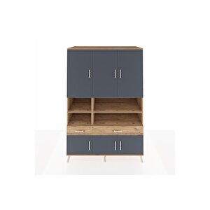 Kronos Dolap 8 Raflı 2 Çekmeceli 6 Kapaklı 132x59x195 Çam-antrasit/çam